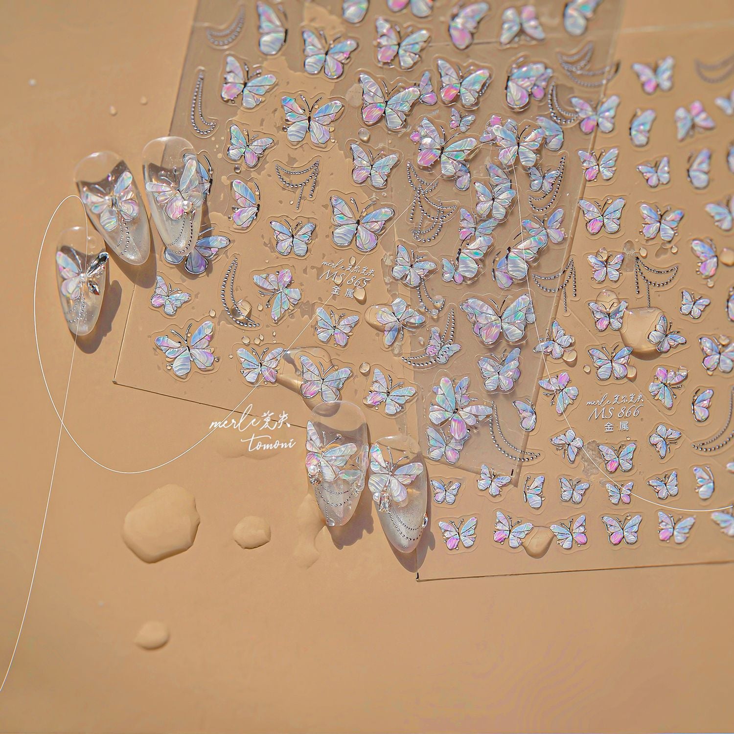 Iridescent Gold Butterfly: "Aurora Gold Flutter" – 5D Embossed Nail Sticker
