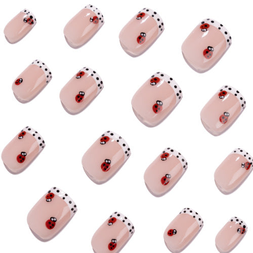 365nails: "Ladybug Polka Dot French Square" – Cute Press-on Nails
