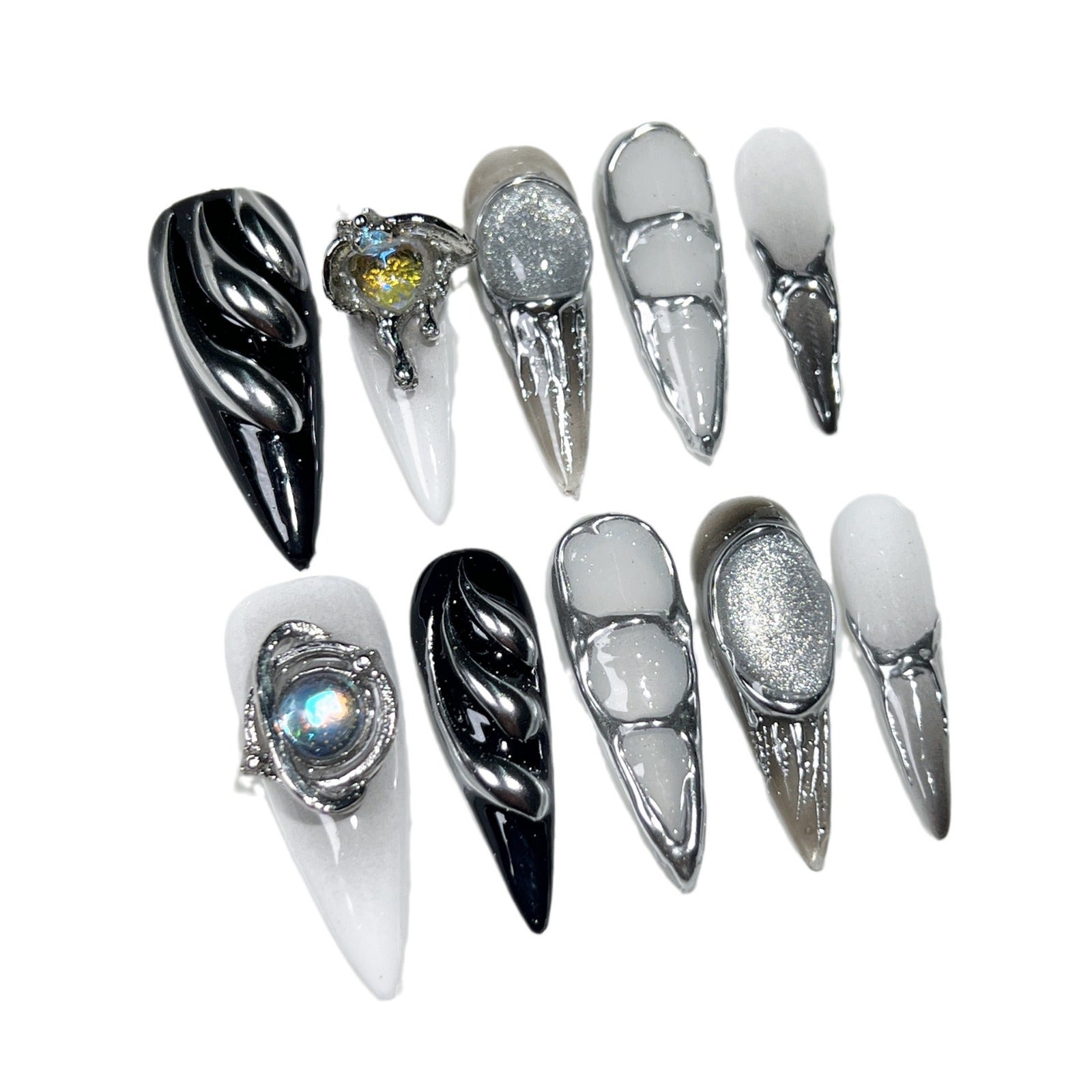 Lunar Eclipse Chrome Long Press-On Nails