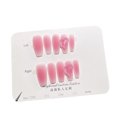 Deseo simple y puro viento hecho a mano, uñas postizas con textura mate en forma de corazón torcido, parche adhesivo avanzado para uñas｜365nails