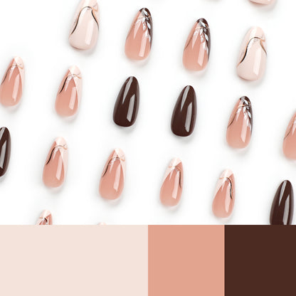 Leaf simple brown wearable nail piece  nail piece Nail piece Nail piece Wearable nail piece Nail piece Wholesale｜365nails