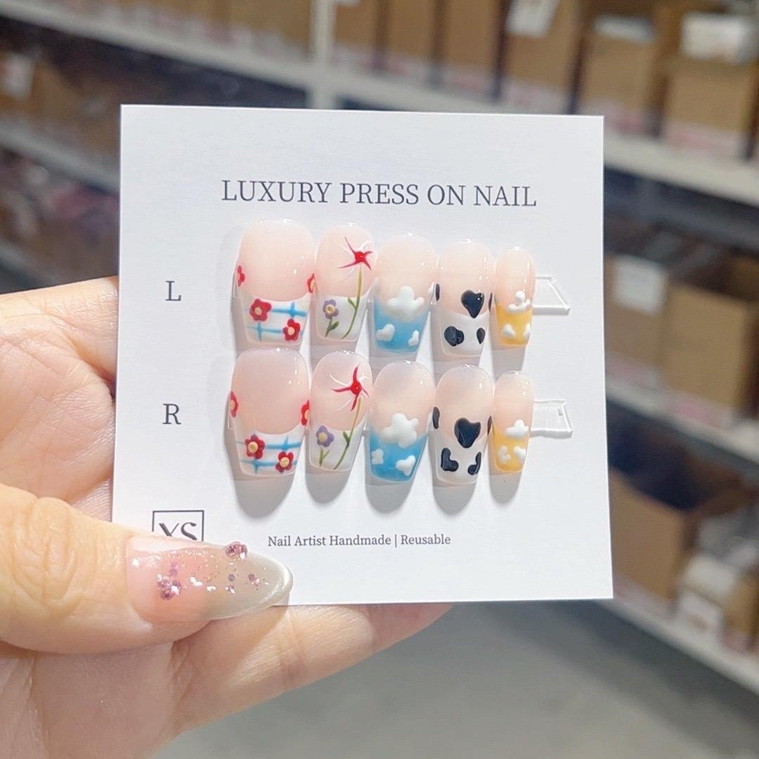 365nails-Whimsical Farm: "Pastel Playground" – Short Almond Handmade Nails