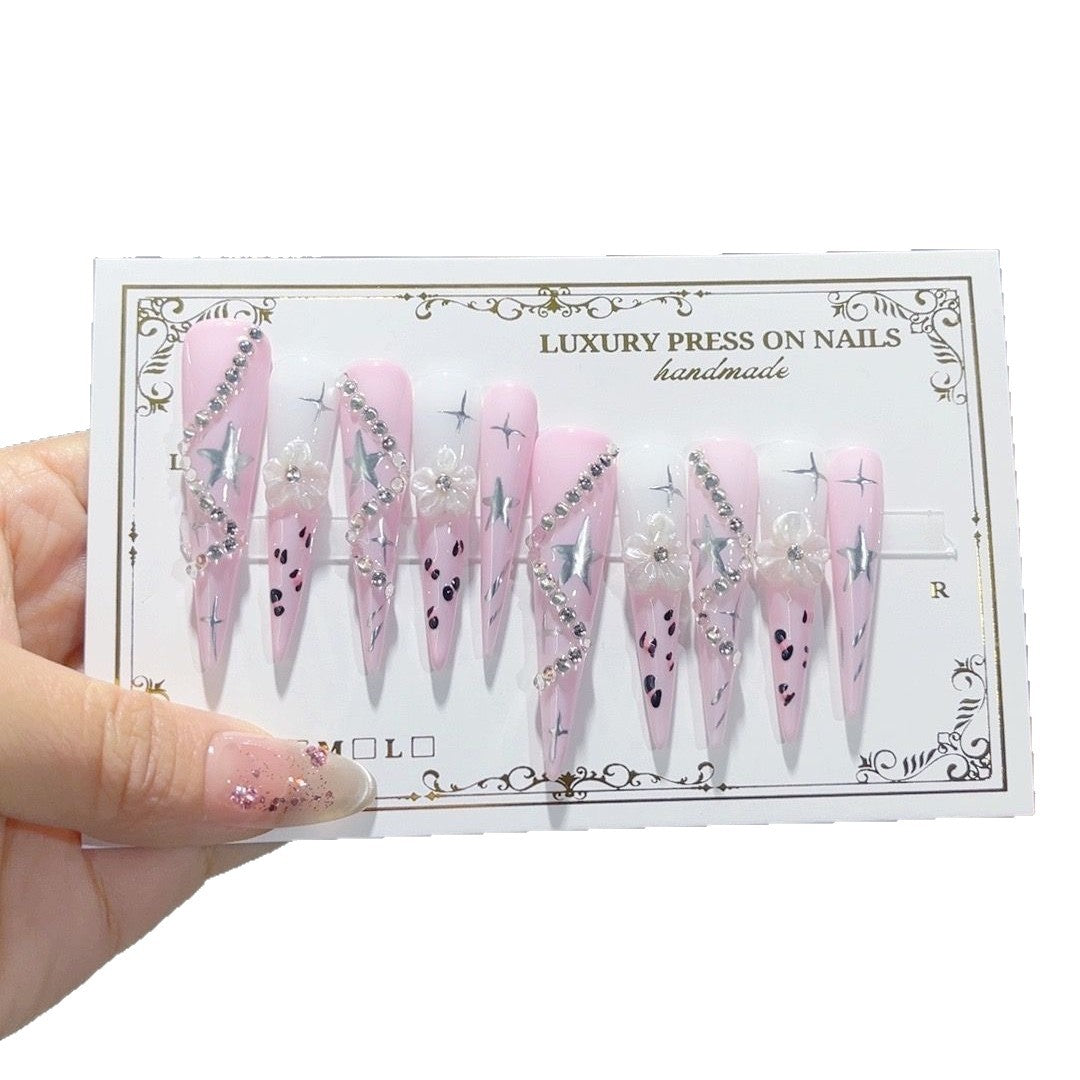 Conjunto de unhas postiças Pink Star Crystal Y2K