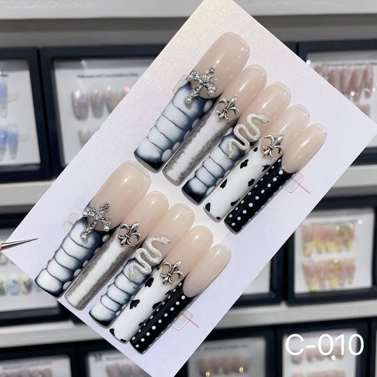 Extra Long 5.5cm Water Pipe Press-On Nails | Handmade Collection | Round Shape