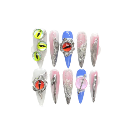 Handmade Wear Nail Devil's Eye Dark Niche Nail Art Contrast Color False Nail Wear | 365nails