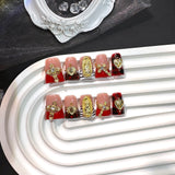 Red Gold Cross Baroque French Press On Nails