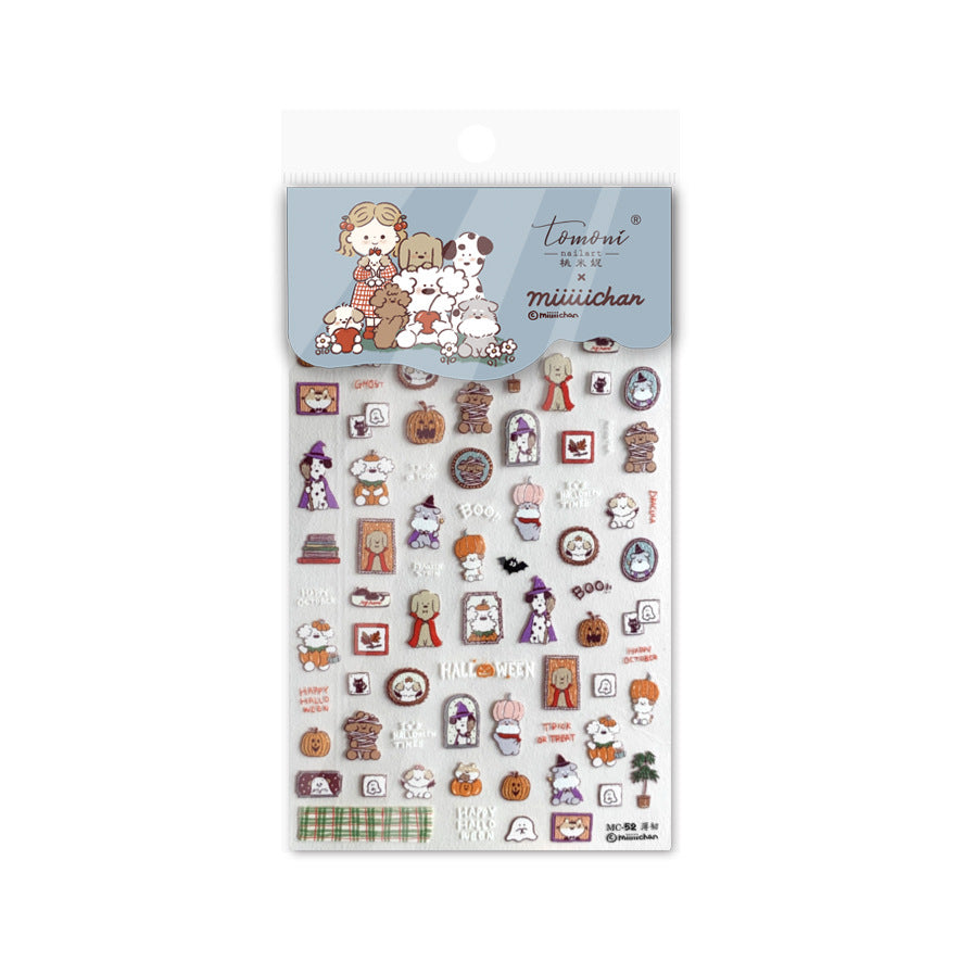 Kawaii Halloween Bear & Ghost Nail Sticker Set – "Spooky Cute Halloween Bears"