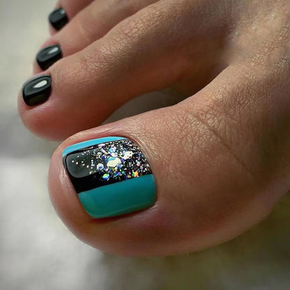 Simples feitiço duplo azul lago, unha postiça especial para pés, flash doce e descolado exclusivo Spice Girl unhas postiças ｜365nails