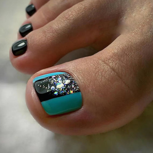 Simples feitiço duplo azul lago, unha postiça especial para pés, flash doce e descolado exclusivo Spice Girl unhas postiças ｜365nails