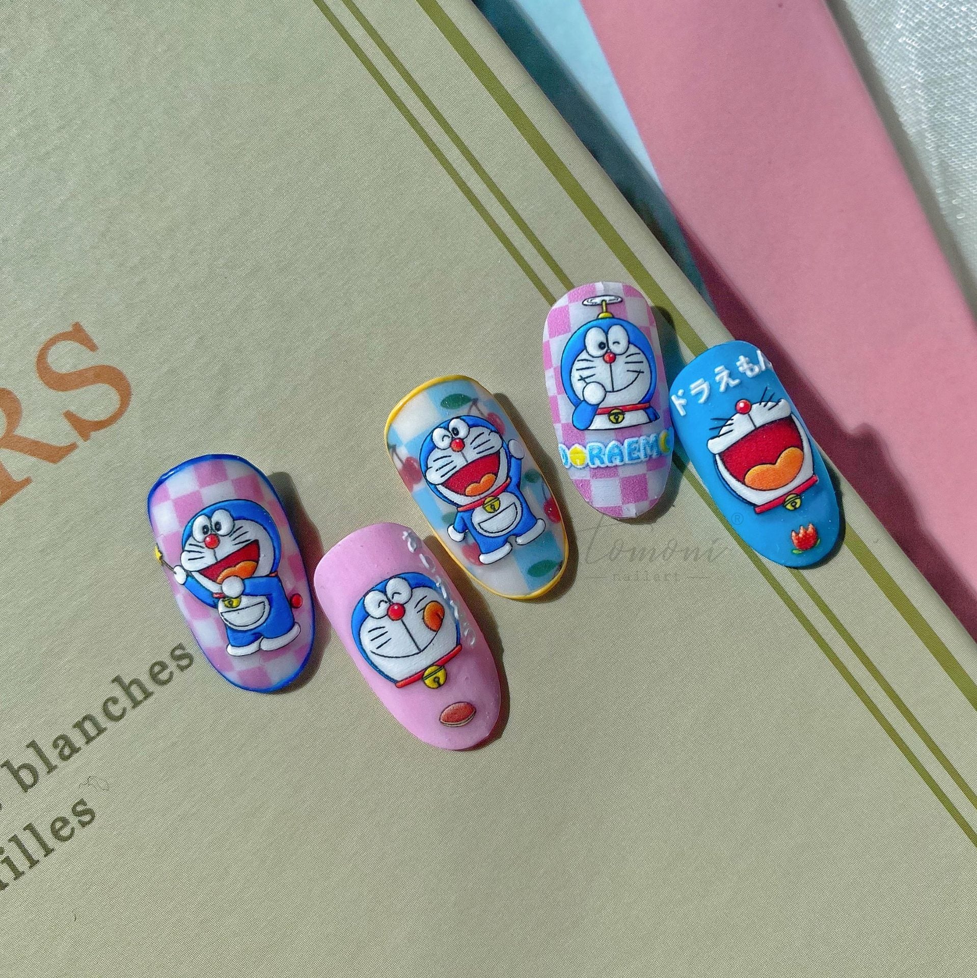 Doraemon Nail Stickers – 5D Embossed Classic Cartoon Set