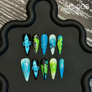 365nails: "Cyber Bloom" – 3D 나비 장식 수제 롱 스틸레토형 네일