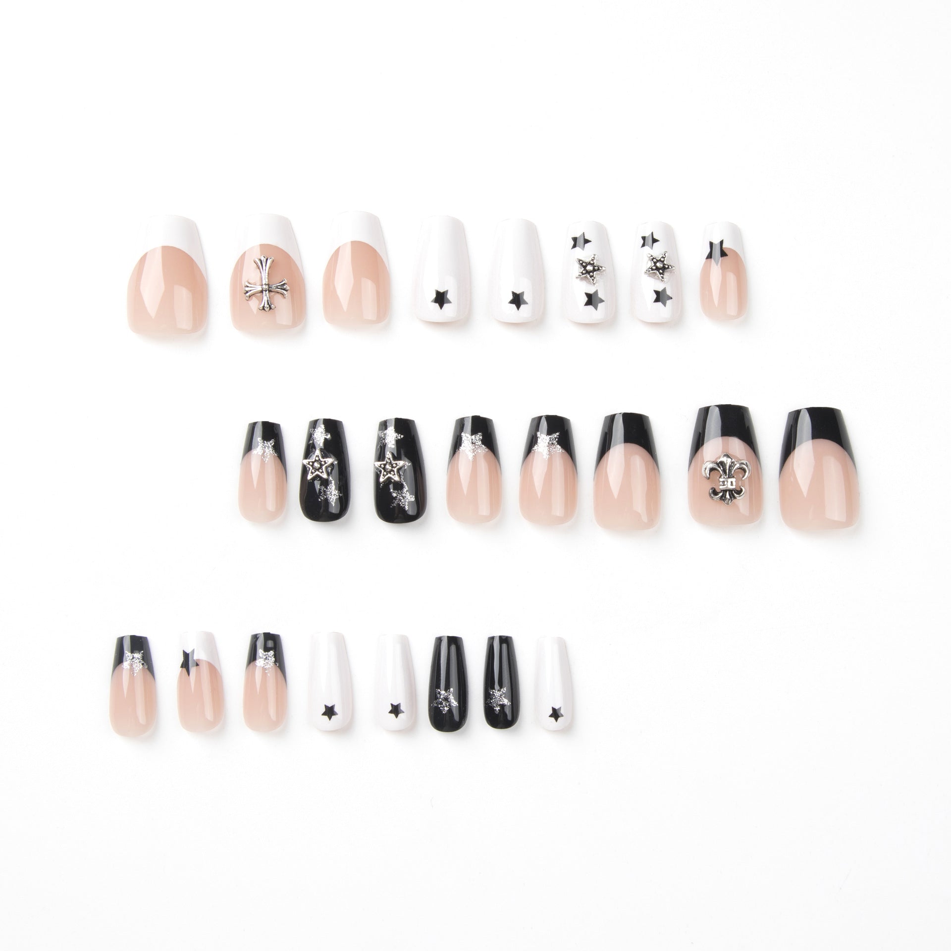 Wearable nail sticker Black and white mandarin duck nail patch Star three-dimensional cross Wearable nail wholesale nail patch｜365nails