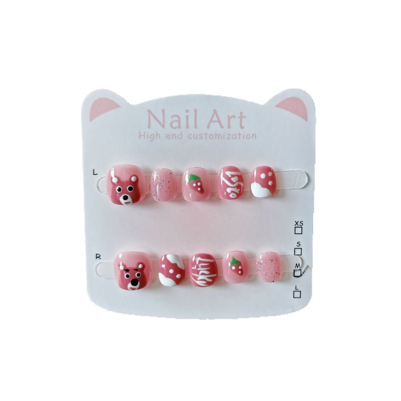 365nails-Strawberry Bear Kids Series: "Sweet Berry Forest" – Short Square Kids Nail Art
