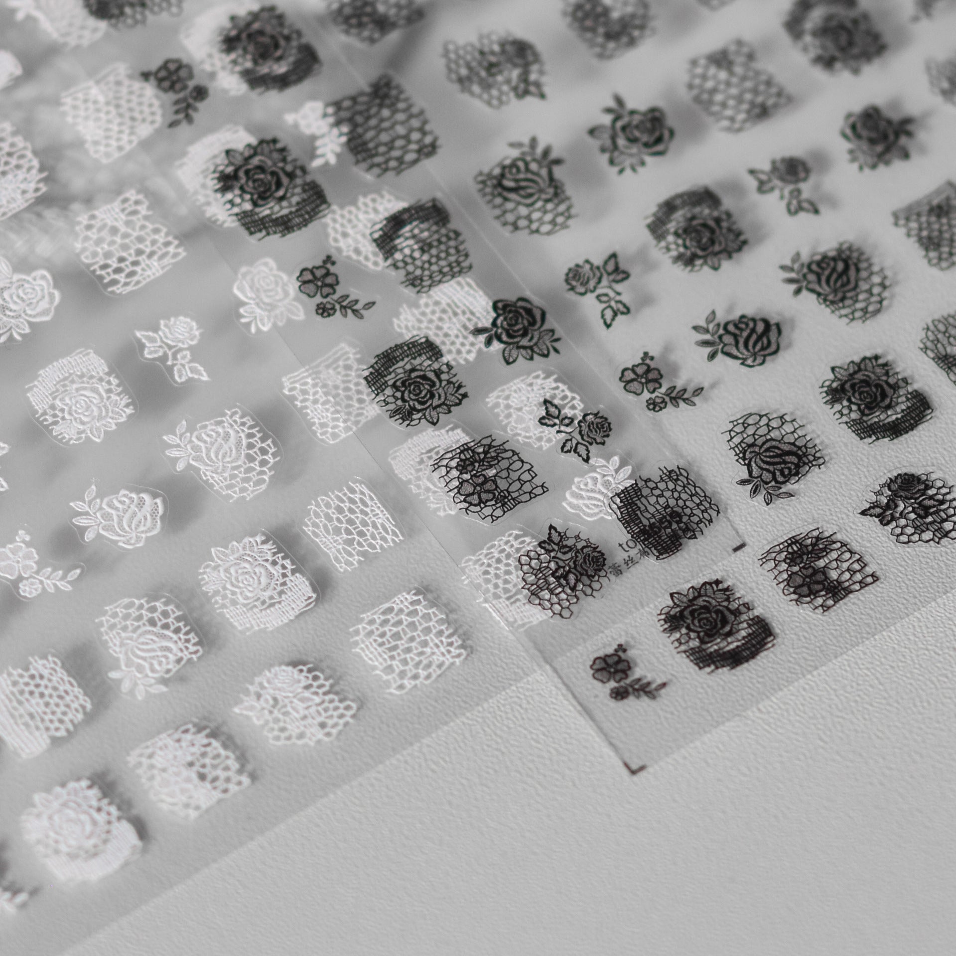 White Lace & Rose Nail Stickers – 5D Embossed Bridal Set