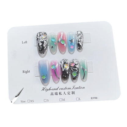 Autumn and winter new handmade worn nail sweet cool Spice girl contrasting color Handmade press on nails art finished patch  sticker｜365nails