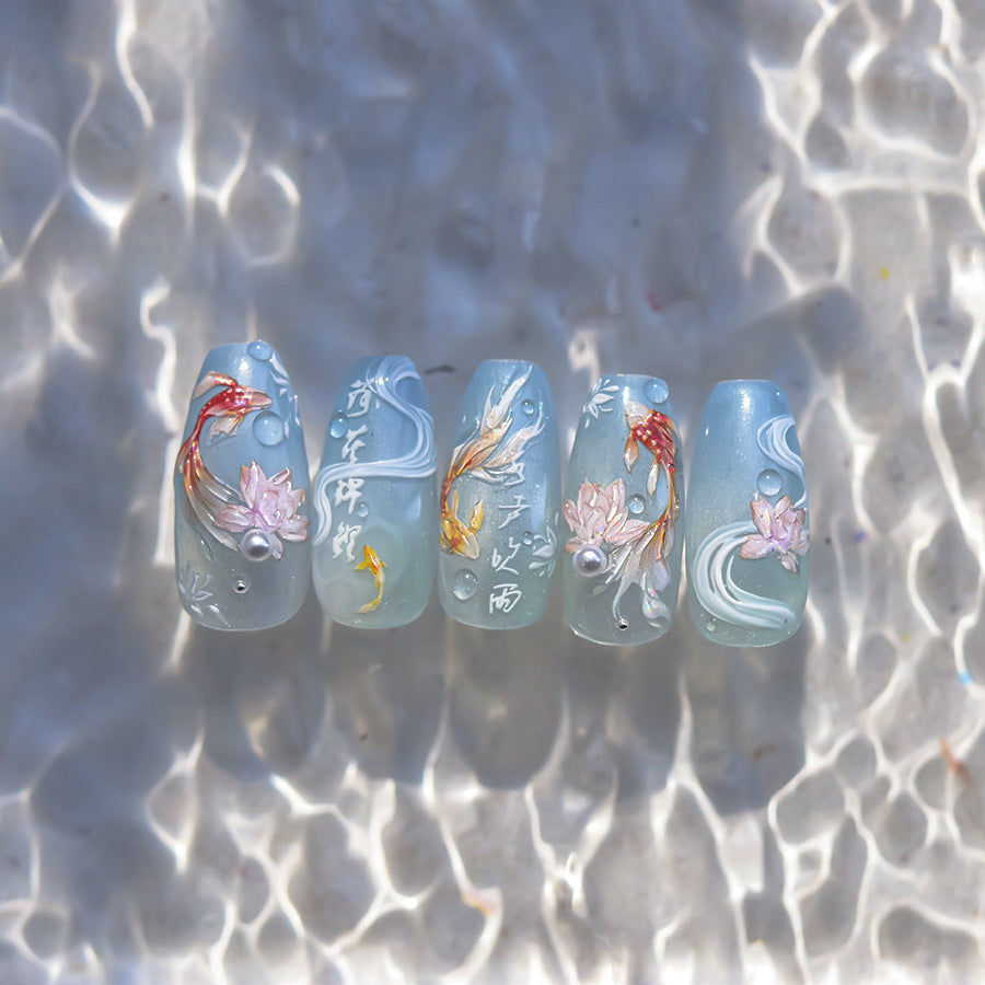 Goldfish Lotus Shell Light – Oriental Koi Nail Art Stickers