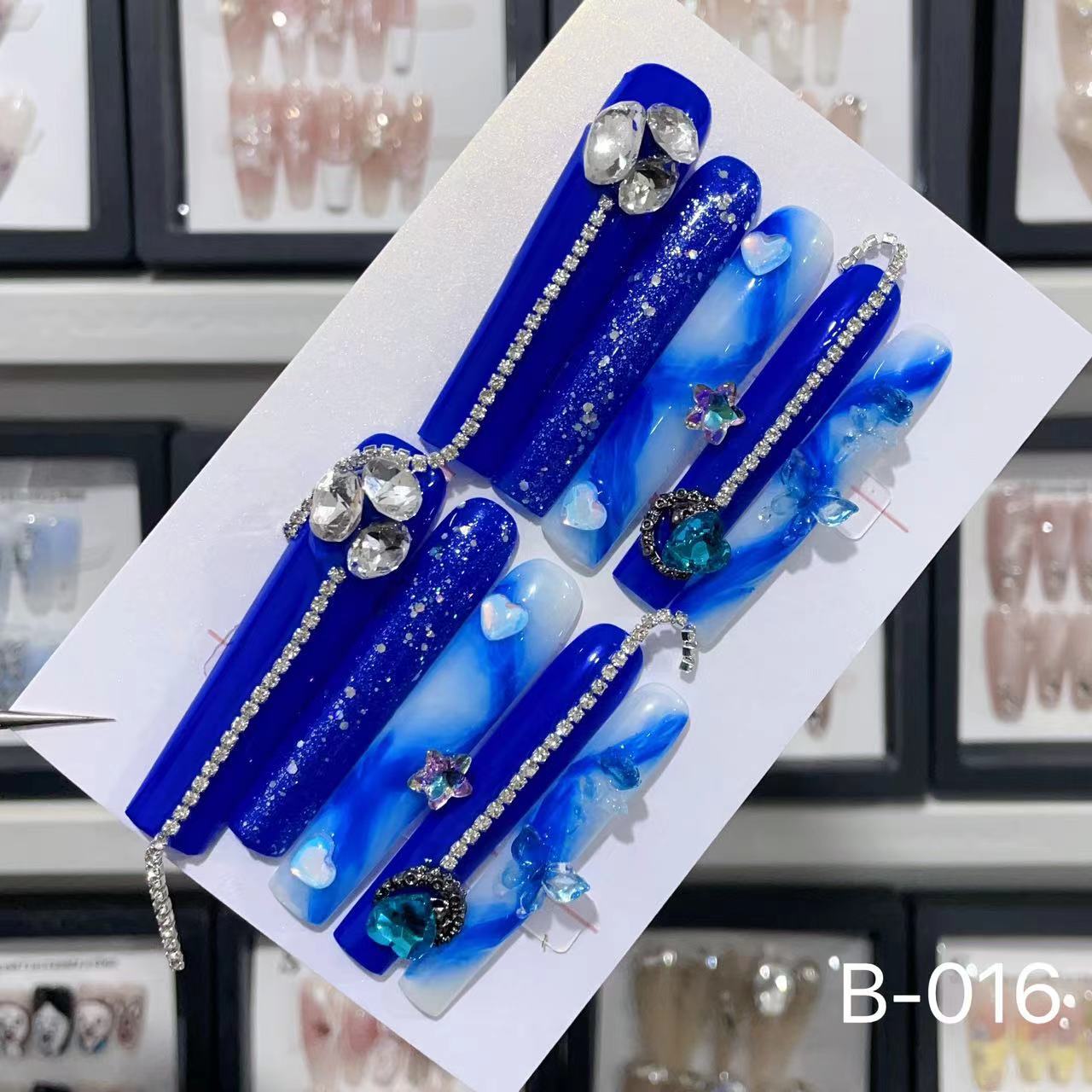 Extra Long 5.5cm Water Pipe Press-On Nails | Handmade Collection | Round Shape