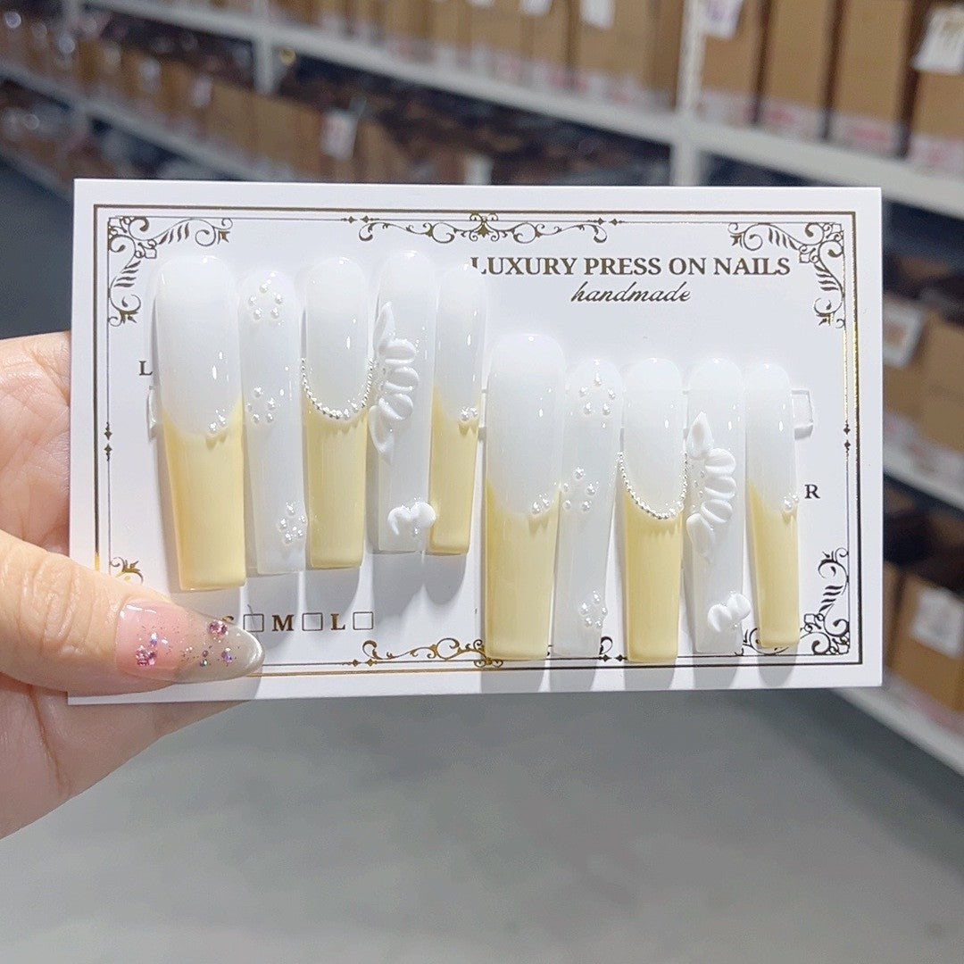 Ivory Yellow Pearl Minimal Press On Nail Set