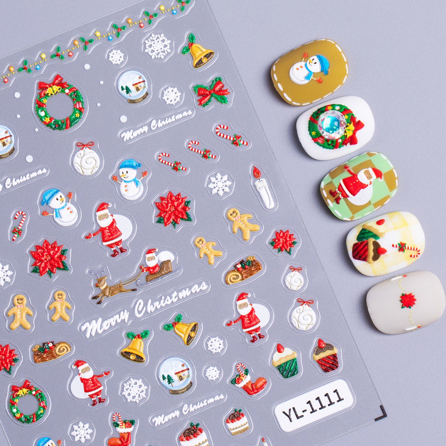 Christmas themed nail art sticker 5D relief three-dimensional cute snowman DIY Christmas nail sticker jewelry YL
