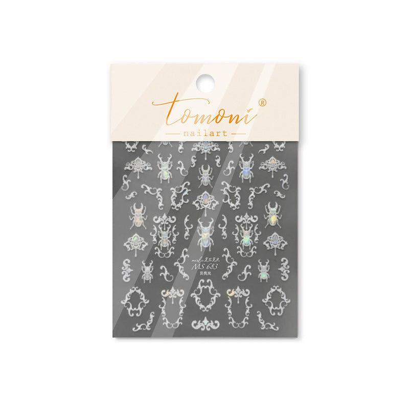 Shell-Shine Stag Beetle & Gothic Frame Nail Sticker Set – "Gothic Insect Curio"