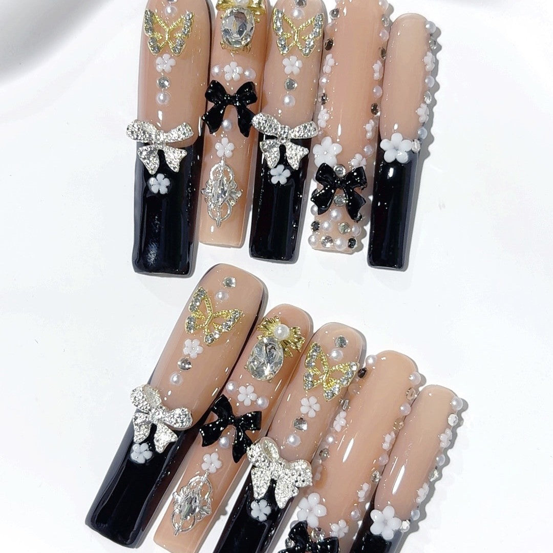 Unhas Postiças Francesinhas Borboleta com Cristal Elegante