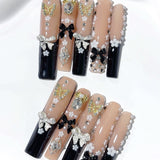 French Butterfly Bow Crystal Elegant Press On Nails
