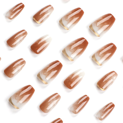 Maillard wears nail pads, retro brown smudge nail pads, simple autumn nail pads, fake nails.｜365nails