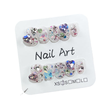 Explosive short handmade worn nail love pile diamond summer fresh nail patch wearable nail sticker wholesale｜365nails