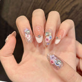 Pastel Floral Pink Glitter Handmade Press On Nails