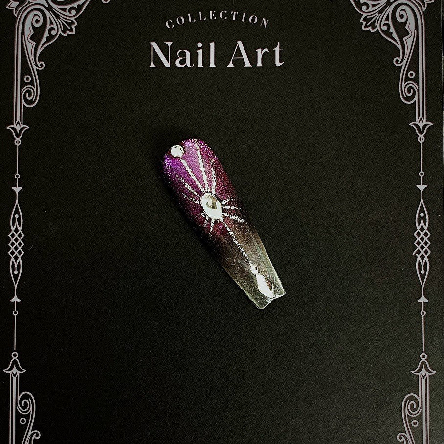 [Purple Shadow] White Ultra-thin and seamless Purple Cat's Eye Four Fingers Quicksand Flow Hemp Exquisite press on nail