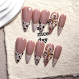 Blush Leopard Floral French Elegant Press On Nails