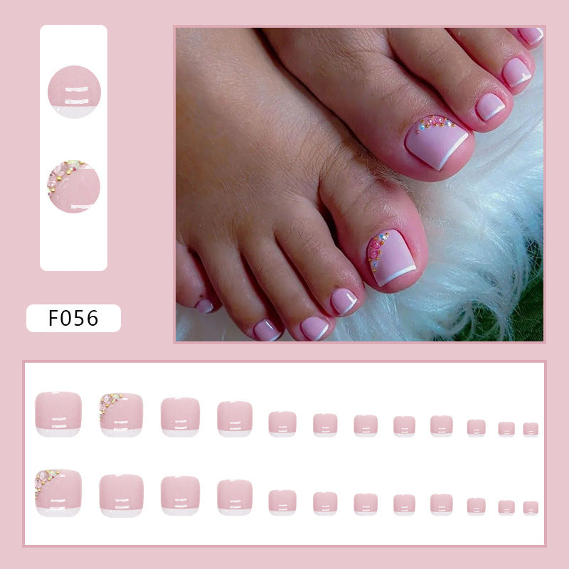 Unhas postiças francesas simples e puras com diamante rosa, modelo de unhas postiças estilo armadura, estilo doce para meninas, peça de unha postiça ｜365nails