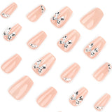 Nude Bow Accent Nails with Silver Crystal Details