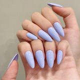 Unhas postiças femininas cor sólida, azul-claro, roxo, amêndoa, simples, para uso diário | 365nails