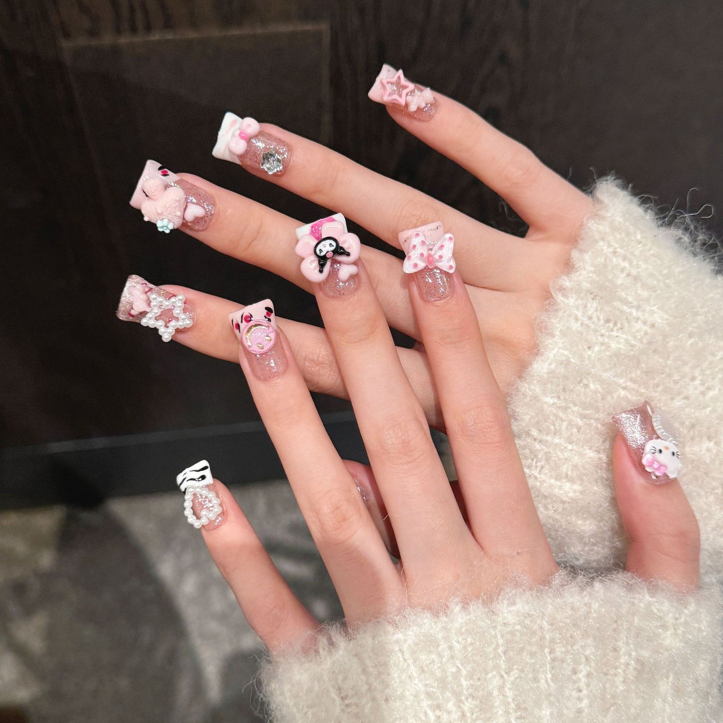 Cartoon duck bill cute dopamine kady cat heart short sweet cool  phototherapy press on nails removable | 365nails