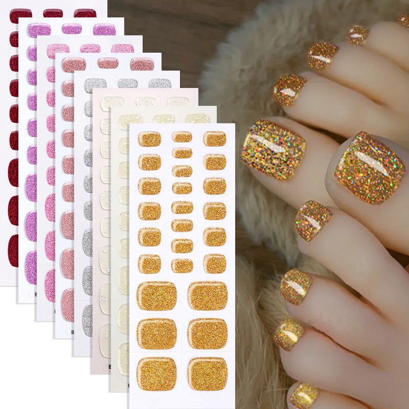 Semi-Cured Gel Nail Strips Toe Nails Pure Color Glitter Sparkle Set (MOQ=3)
