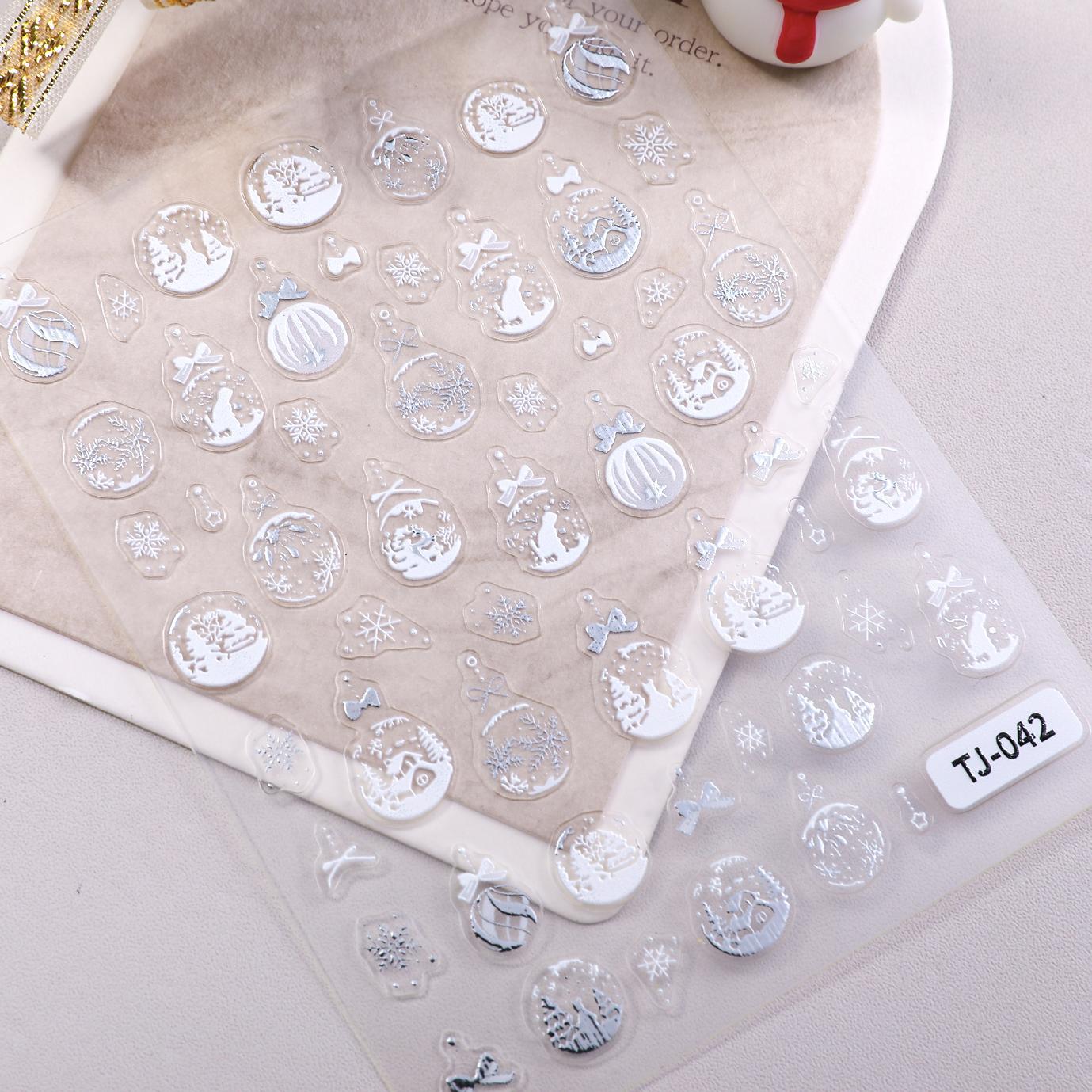 Internet celebrity winter christmas ball nail sticker 5d relief white hollow christmas ball nail sticker jewelry TJ model