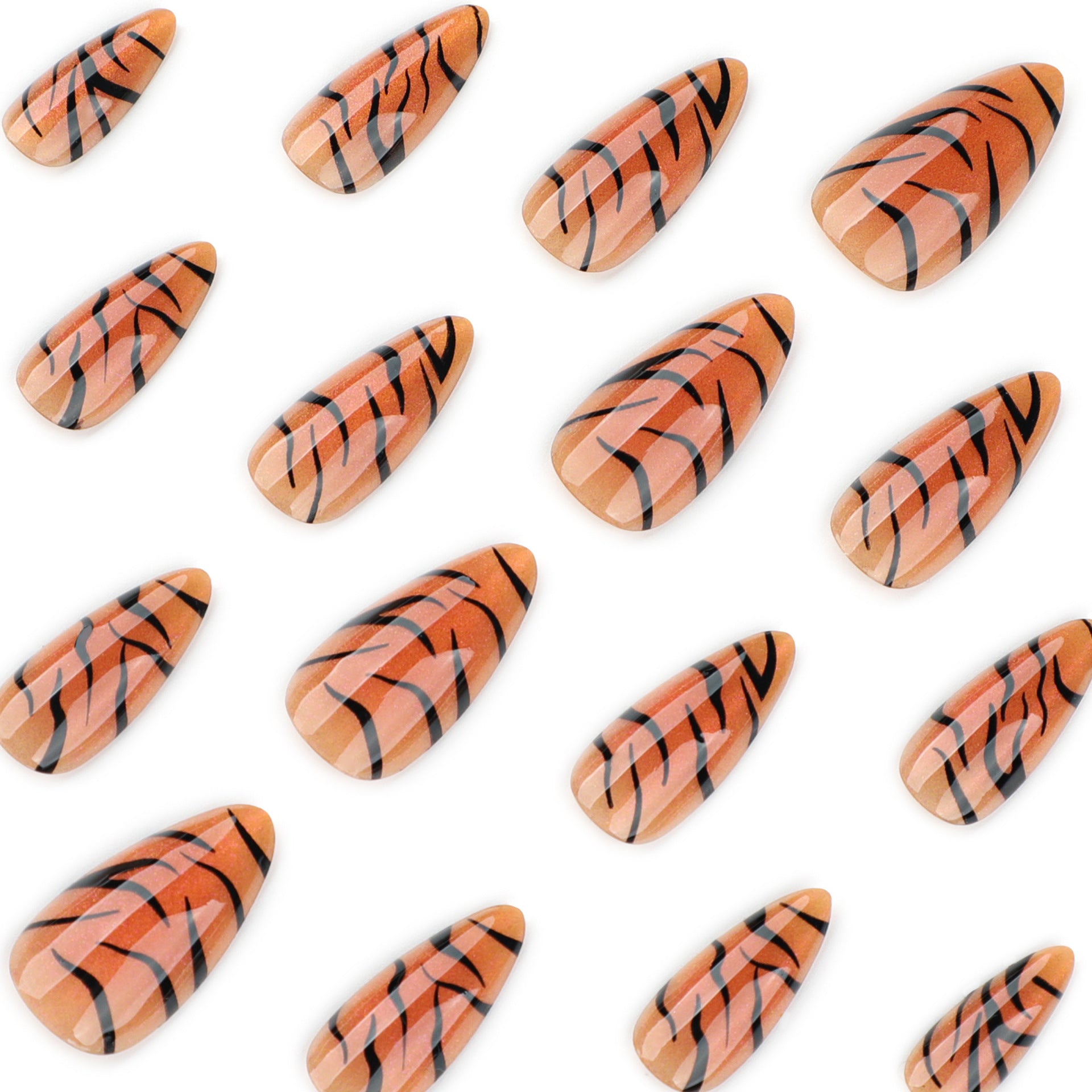 Wild Tiger Stripe Glossy Medium Almond Press On Nails