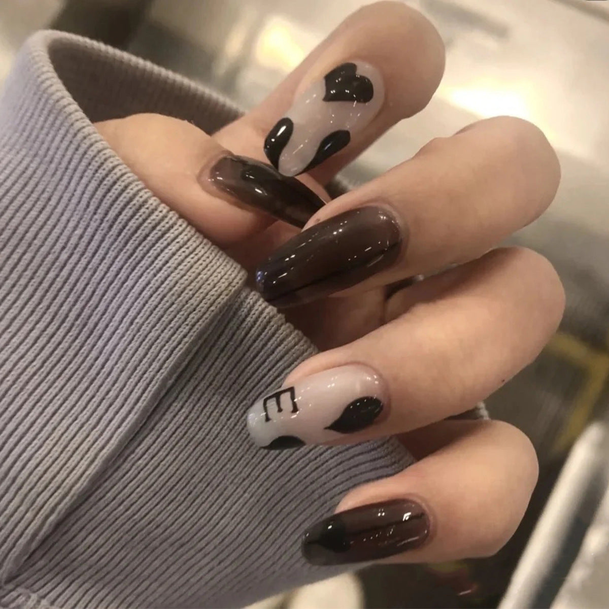 煙燻冷調 黑桃與愛心圖案 成品可卸穿戴甲 甲片｜365nails