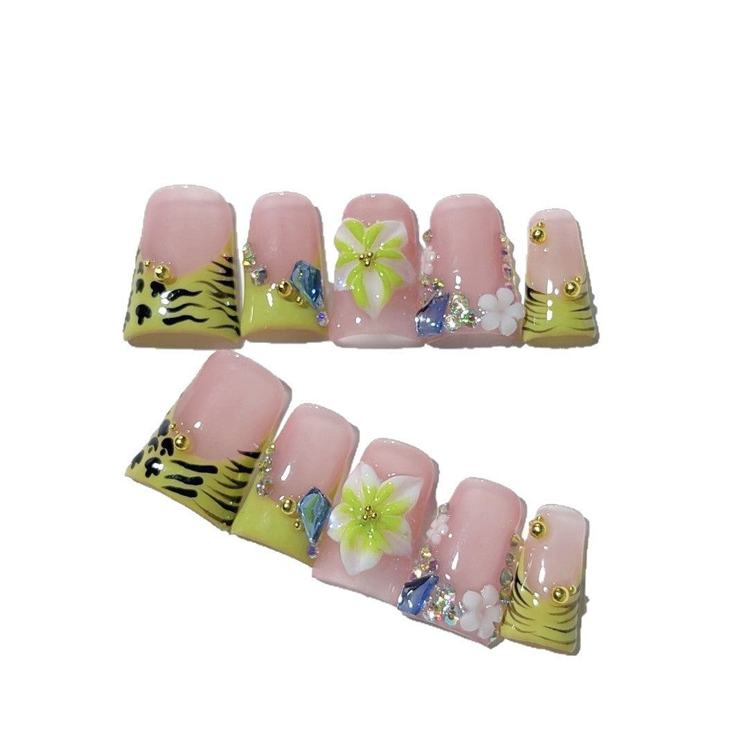 Jungle Bloom: "Tiger Lily" – Short Square Handmade Press On Nails