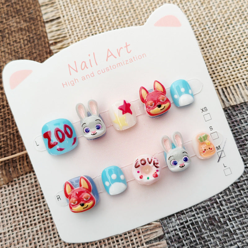 365nails: 動物方城市歡樂派對 – 短款 方圓形 手工製 兒童穿戴甲
