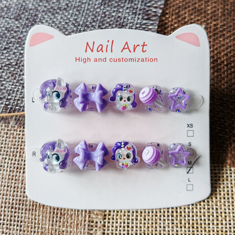 365nails: "amethyst magic pony" – short round handmade kids press-on nails