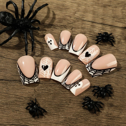Nail Patch Wear Nail Halloween Nail Art White French Black Edge Ghost Love Cobweb Wear Nail Art｜365nails