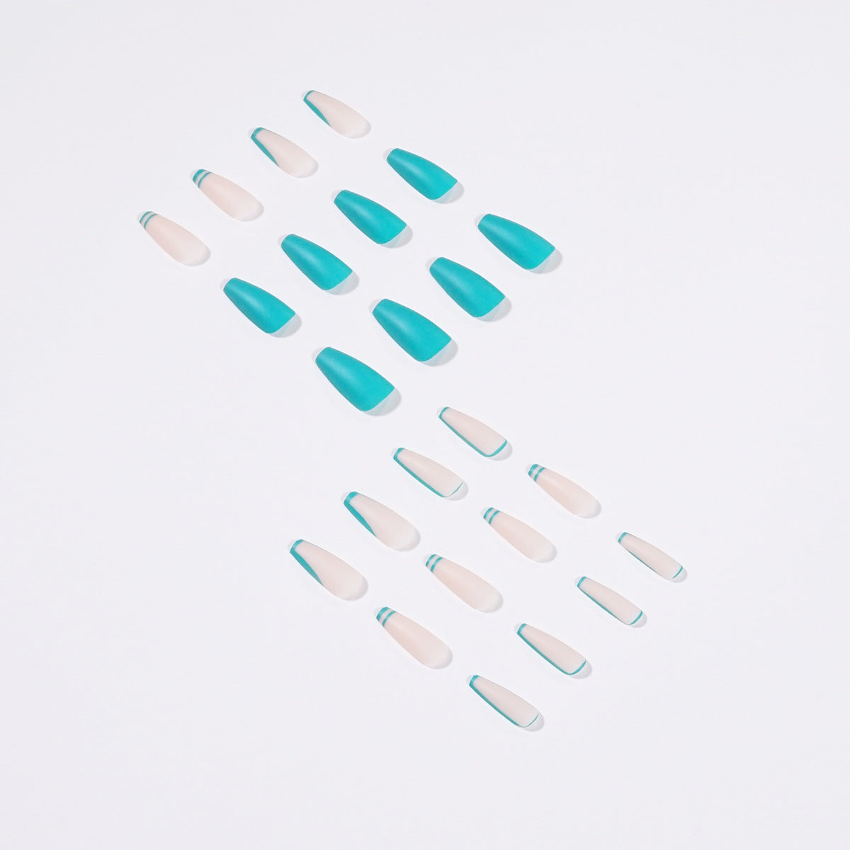 Uñas francesas con efecto lago azul, uñas postizas blancas, parches extraíbles, almohadillas para uñas postizas, uñas postizas, uñas 365nails