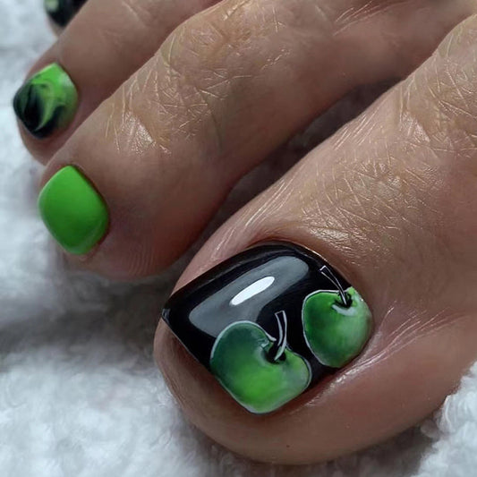 Press-on toenails style, fresh and natural, green apple vitality manicure, light green fake nails,  fashion Press-on toenails nail wear｜365nails