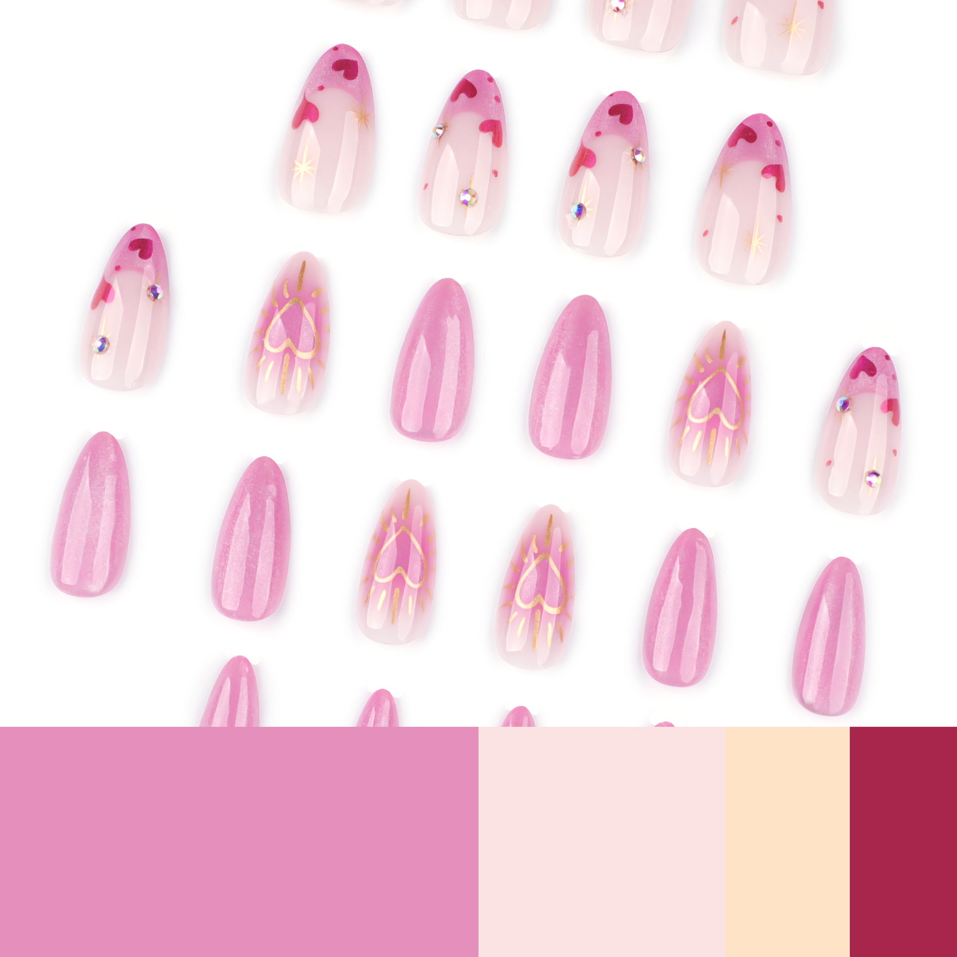 法式粉色貓眼閃光杏仁形成品（愛心美甲）批發｜365nails