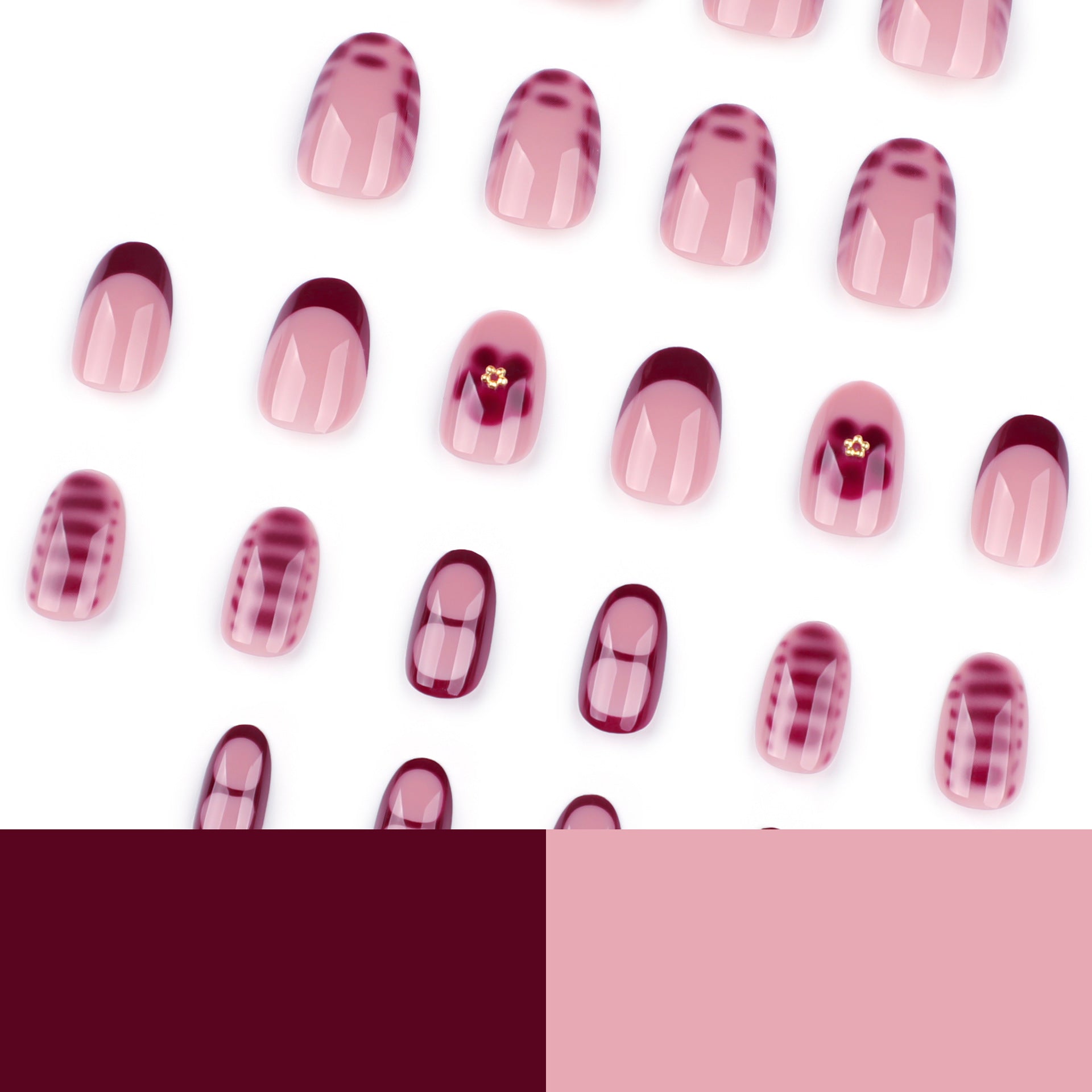 Foreign trade cross-border wearing nail French red manicure nail piece short round wearing nail piece petal fake nail wholesale