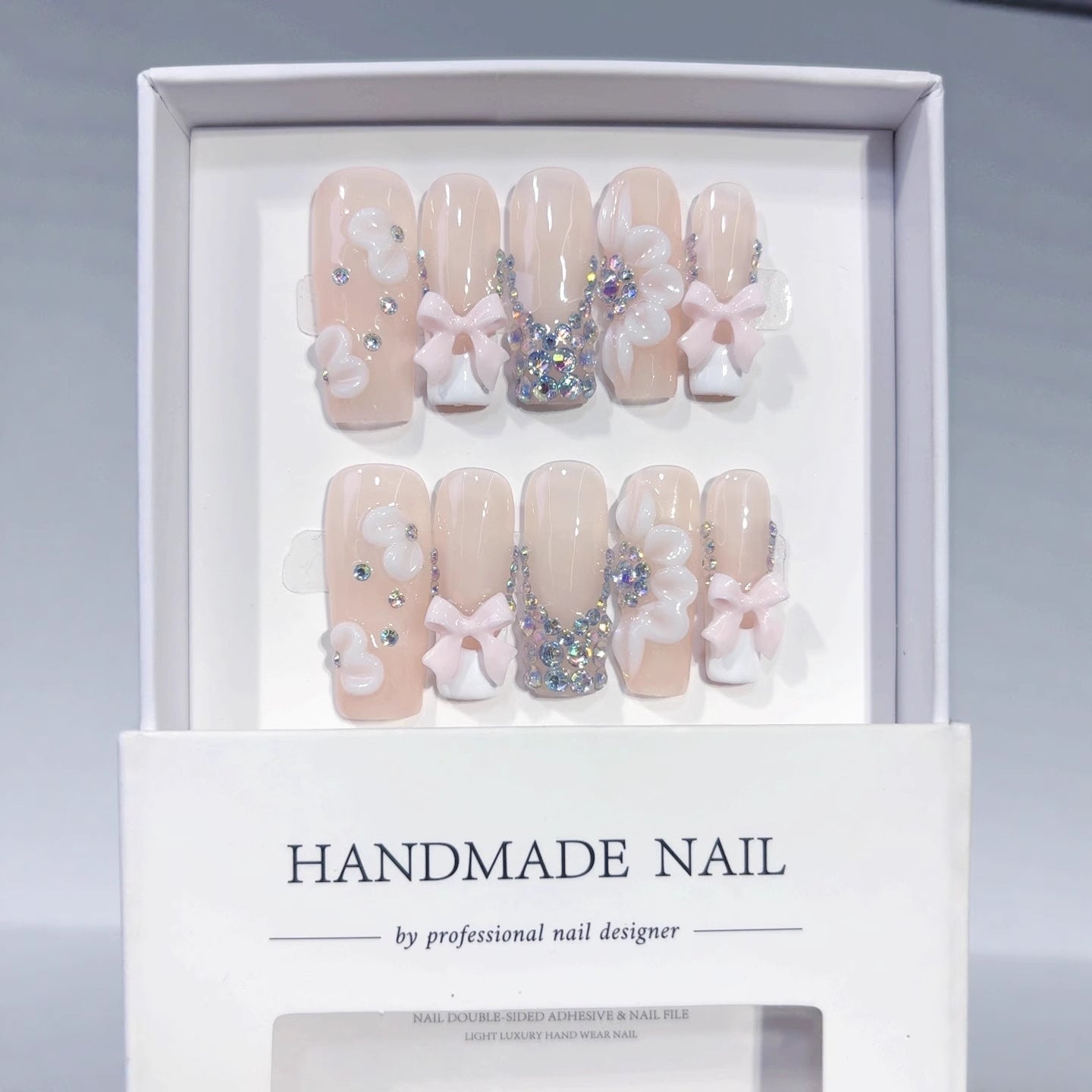 Coquette Bow Dream: "Pink & White" – Square Press-On Nails