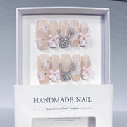 Coquette Bow Dream: "Pink & White" – Square Press-On Nails