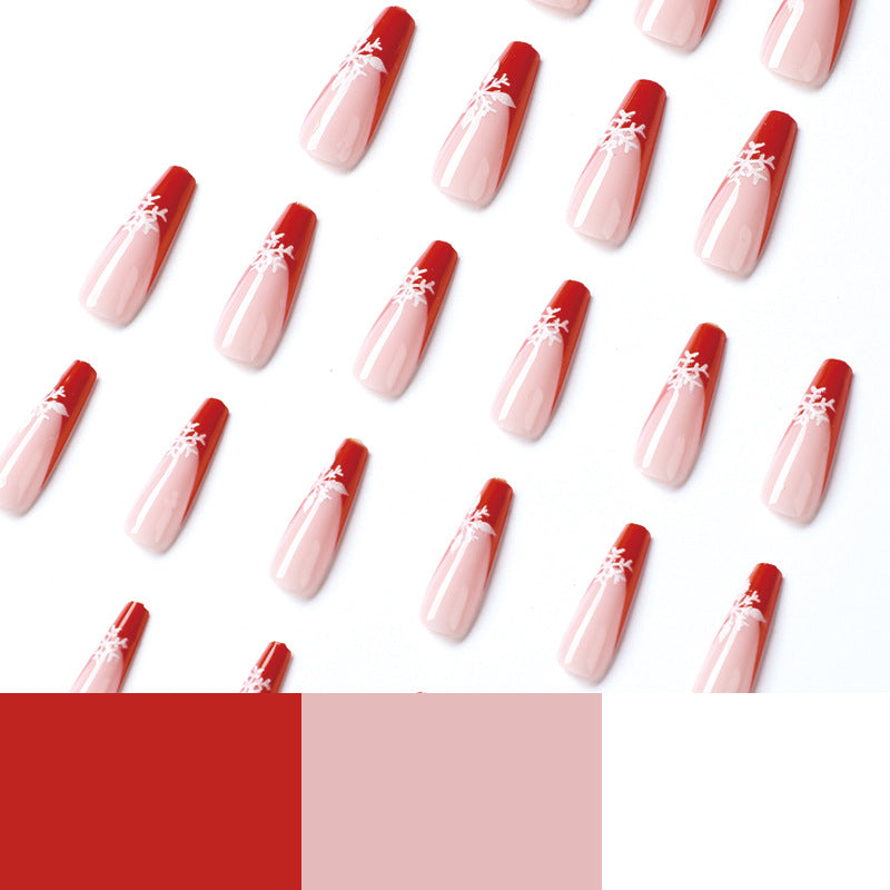 Pieza de arte de uñas con borde rojo, copo de nieve navideño francés, producto terminado, parche de arte de uñas al por mayor ｜365nails